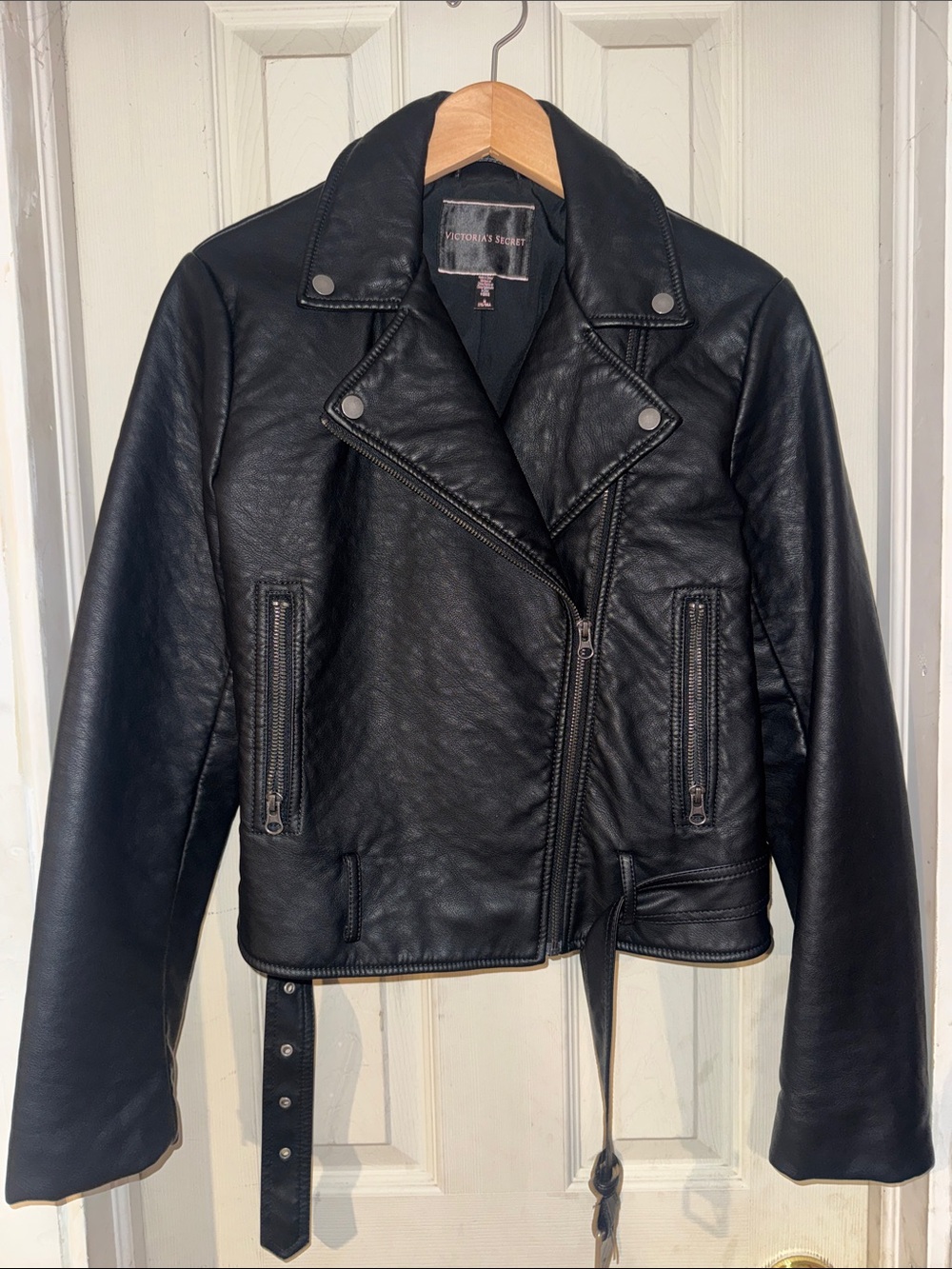 NWOT Victoria's Secret Black Faux Leather Asymmetric Moto Jacket